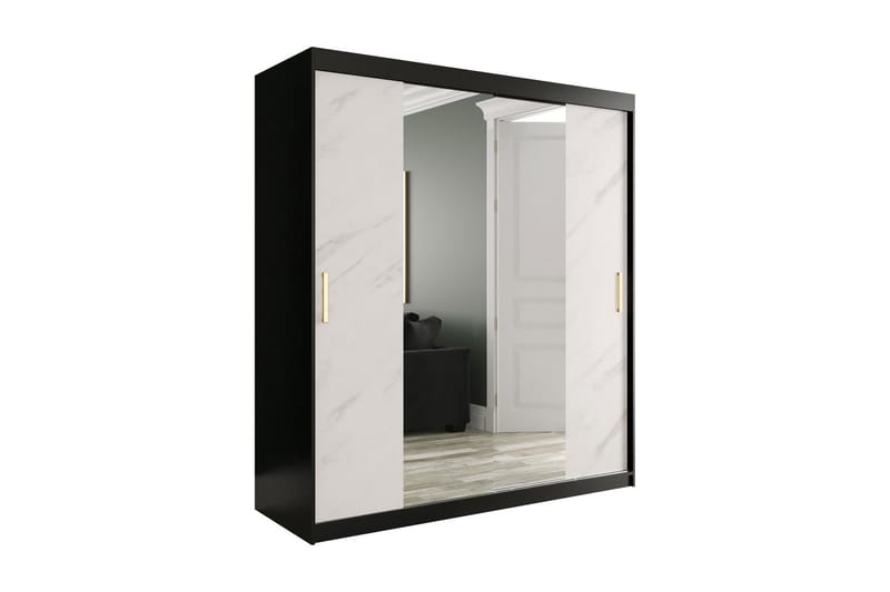 Marmuria Garderobe med Spejle Kant 180 cm Marmormønster - Sort/Hvid/Guld - Opbevaring - Tøjopbevaring - Garderobeskabe