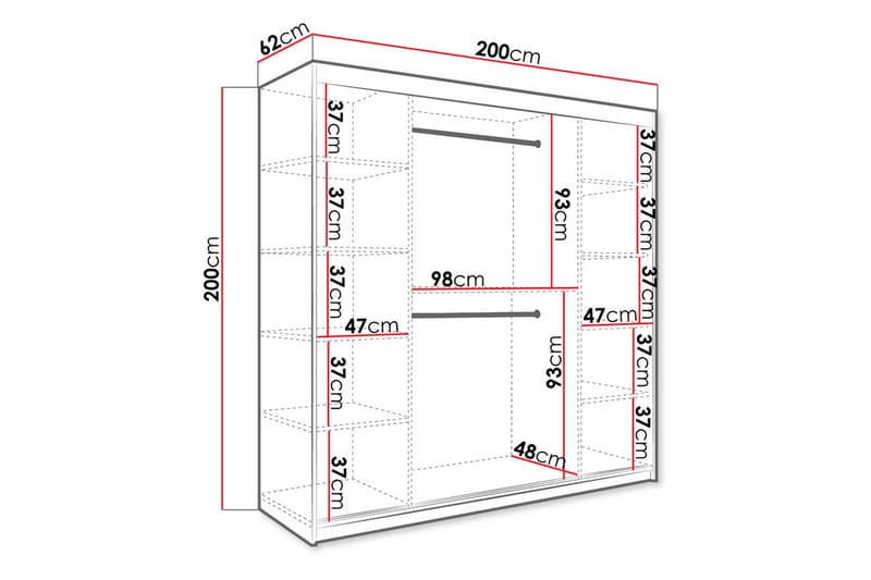 Marmuria Garderobe med Spejle Kant 200 cm Marmormønster - Sort/Hvid/Guld - Opbevaring - Tøjopbevaring - Garderobeskabe