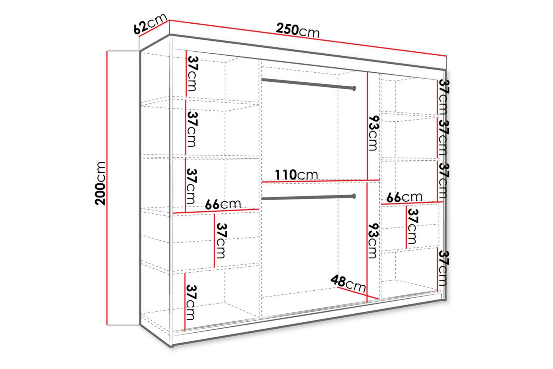 Marmuria Garderobe med Spejle Kant 250 cm Marmormønster - Sort - Opbevaring - Tøjopbevaring - Garderobeskabe