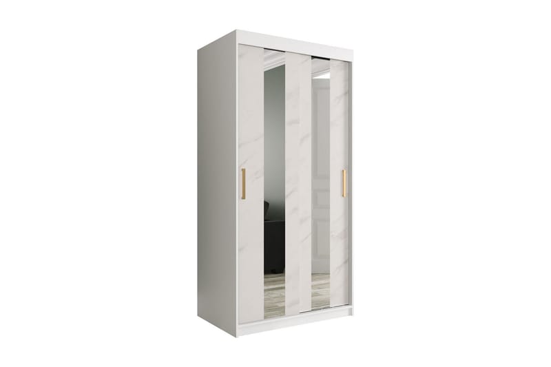 Marmuria Garderobe med Spejle Midt 100 cm Marmormønster - Hvid/Guld - Opbevaring - Tøjopbevaring - Garderobeskabe