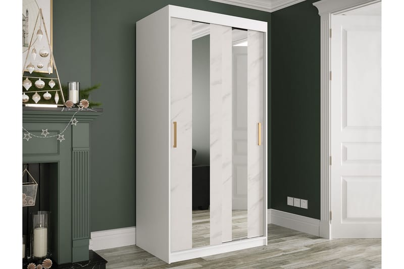 Marmuria Garderobe med Spejle Midt 100 cm Marmormønster - Hvid/Guld - Opbevaring - Tøjopbevaring - Garderobeskabe