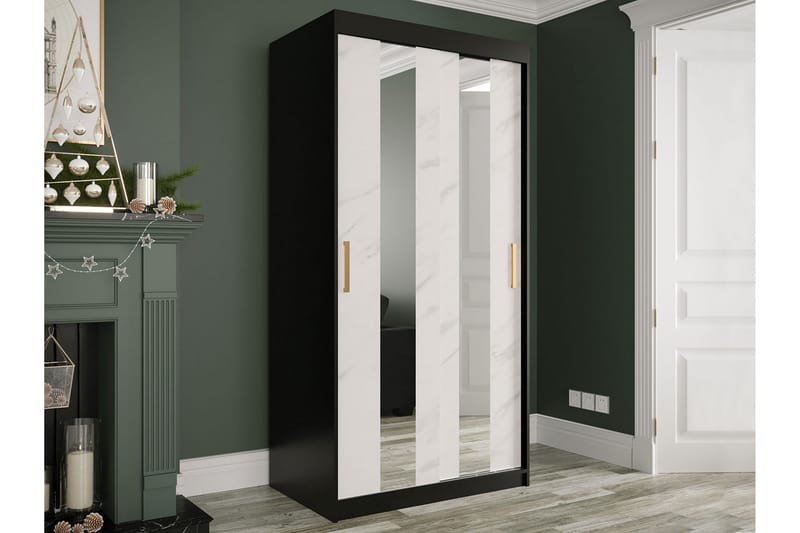 Marmuria Garderobe med Spejle Midt 100 cm Marmormønster - Sort/Hvid/Guld - Opbevaring - Tøjopbevaring - Garderobeskabe