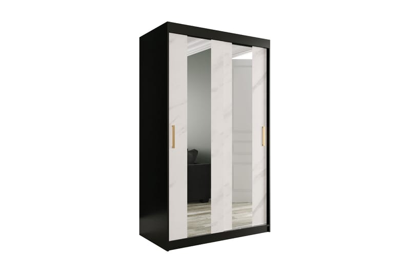 Marmuria Garderobe med Spejle Midt 120 cm Marmormønster - Sort/Hvid/Guld - Opbevaring - Tøjopbevaring - Garderobeskabe