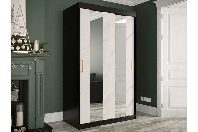 Marmuria Garderobe med Spejle Midt 120 cm Marmormønster - Sort/Hvid/Guld - Opbevaring - Tøjopbevaring - Garderobeskabe