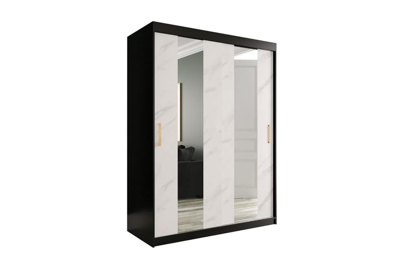 Marmuria Garderobe med Spejle Midt 150 cm Marmormønster - Sort/Hvid/Guld - Opbevaring - Tøjopbevaring - Garderobeskabe