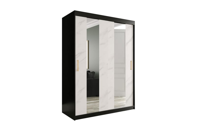 Marmuria Garderobe med Spejle Midt 150 cm Marmormønster - Sort/Hvid/Guld - Garderobeskabe - Garderobeskab & klædeskab