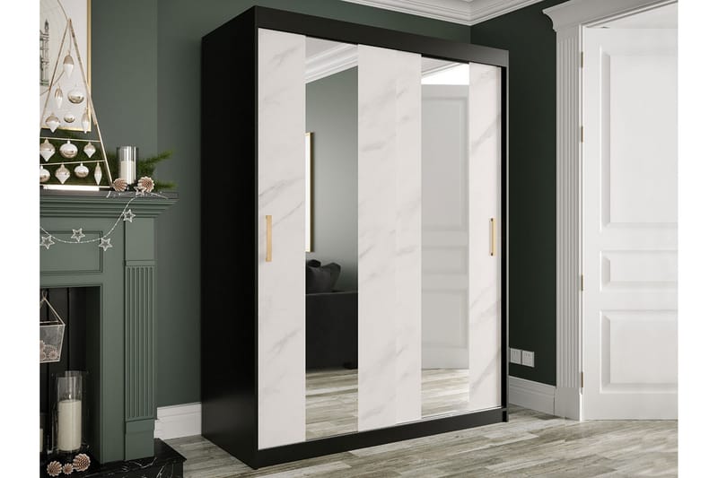 Marmuria Garderobe med Spejle Midt 150 cm Marmormønster - Sort/Hvid/Guld - Opbevaring - Tøjopbevaring - Garderobeskabe