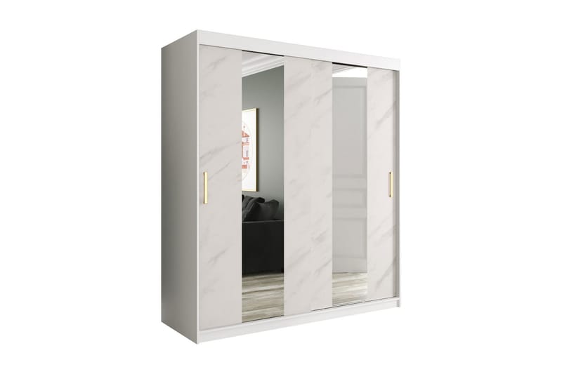 Marmuria Garderobe med Spejle Midt 180 cm Marmormønster - Hvid/Guld - Opbevaring - Tøjopbevaring - Garderobeskabe