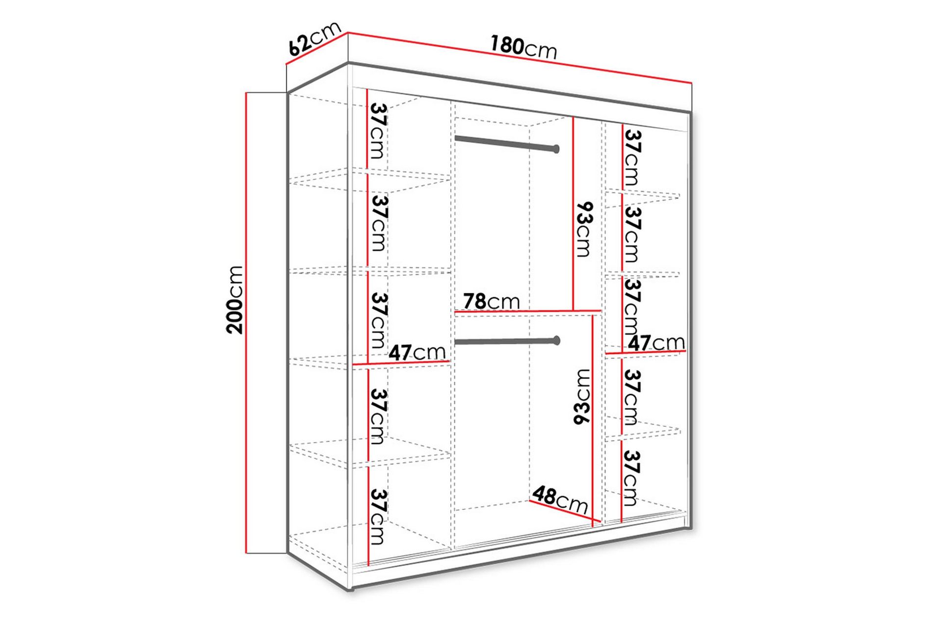Marmuria Garderobe med Spejle Midt 180 cm Marmormønster - Sort/Hvid/Guld - Opbevaring - Tøjopbevaring - Garderobeskabe