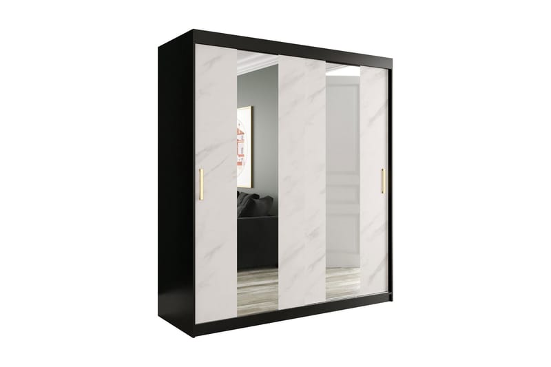 Marmuria Garderobe med Spejle Midt 180 cm Marmormønster - Sort/Hvid/Guld - Opbevaring - Tøjopbevaring - Garderobeskabe