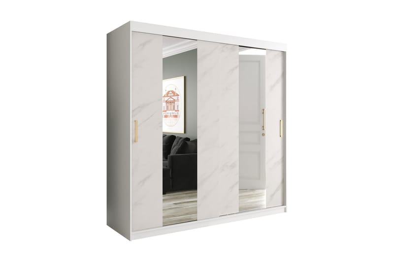 Marmuria Garderobe med Spejle Midt 200 cm Marmormønster - Hvid/Guld - Garderobeskabe - Garderobeskab & klædeskab