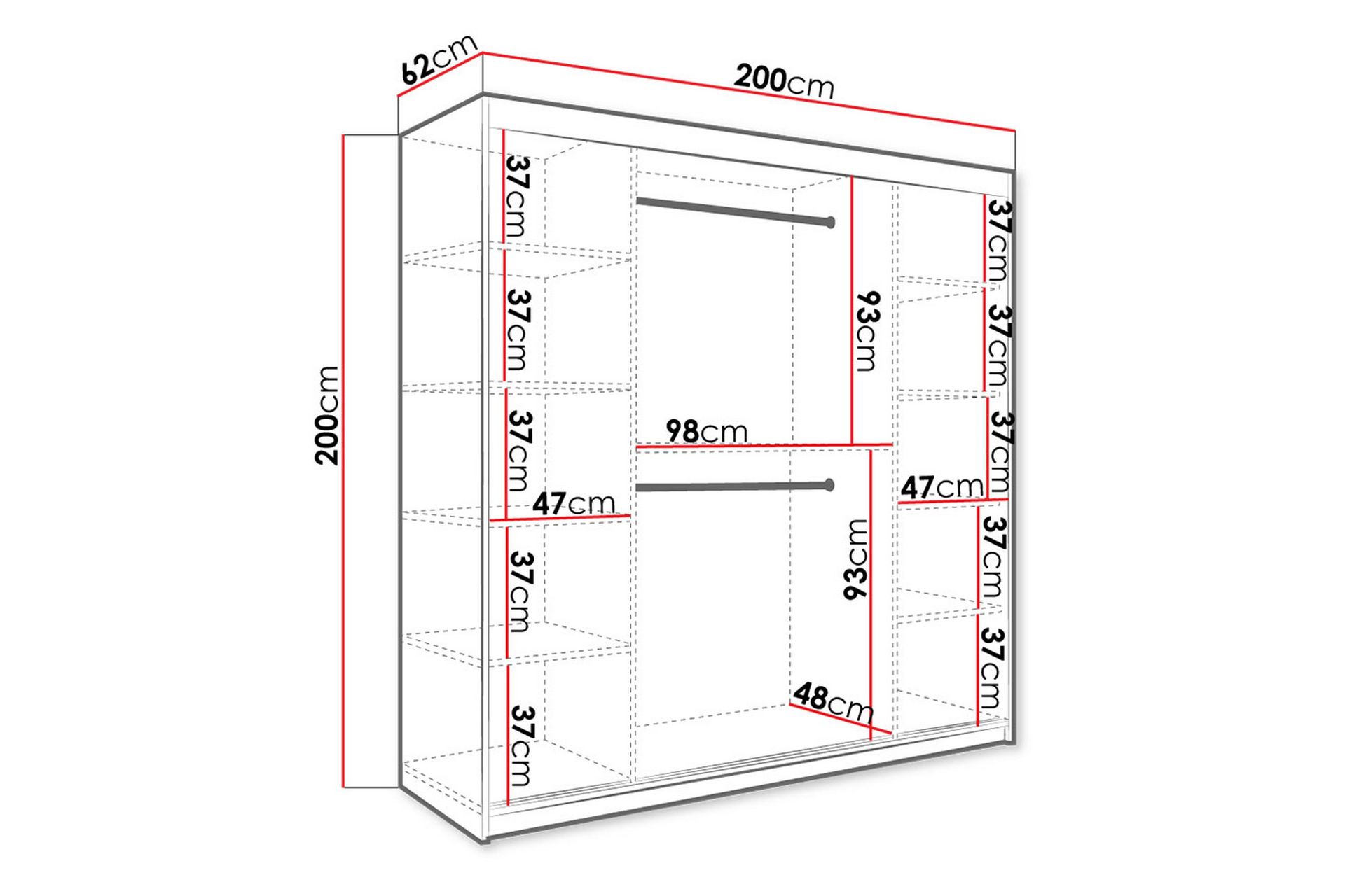Marmuria Garderobe med Spejle Midt 200 cm Marmormønster - Hvid/Sort/Guld - Opbevaring - Tøjopbevaring - Garderobeskabe