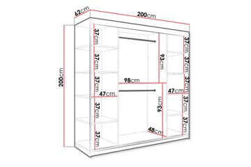 Marmuria Garderobe med Spejle Midt 200 cm Marmormønster - Hvid/Sort/Guld - Opbevaring - Tøjopbevaring - Garderobeskabe