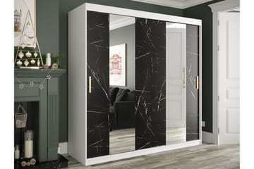Marmuria Garderobe med Spejle Midt 200 cm Marmormønster - Hvid/Sort/Guld - Opbevaring - Tøjopbevaring - Garderobeskabe