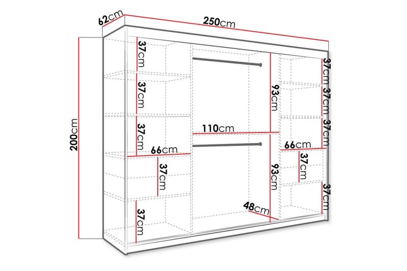 Marmuria Garderobe med Spejle Midt 250 cm Marmormønster - Sort - Opbevaring - Tøjopbevaring - Garderobeskabe