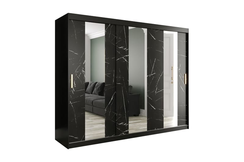 Marmuria Garderobe med Spejle Midt 250 cm Marmormønster - Sort - Garderobeskabe - Garderobeskab & klædeskab