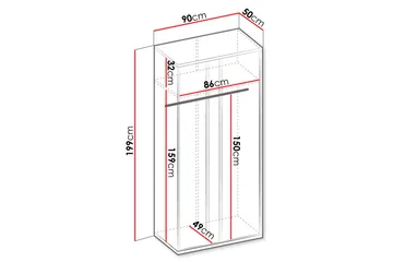 Metropolitan Garderobe 90x199 cm - Hvid/Grå/Sort - Opbevaring - Tøjopbevaring - Garderobeskabe