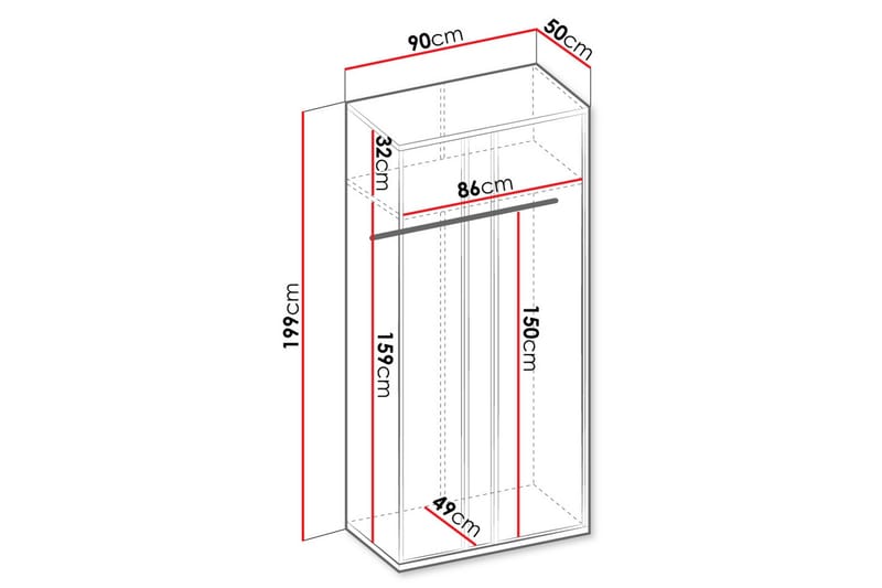 Metropolitan Garderobe 90x199 cm - Hvid/Grå/Sort - Opbevaring - Tøjopbevaring - Garderobeskabe