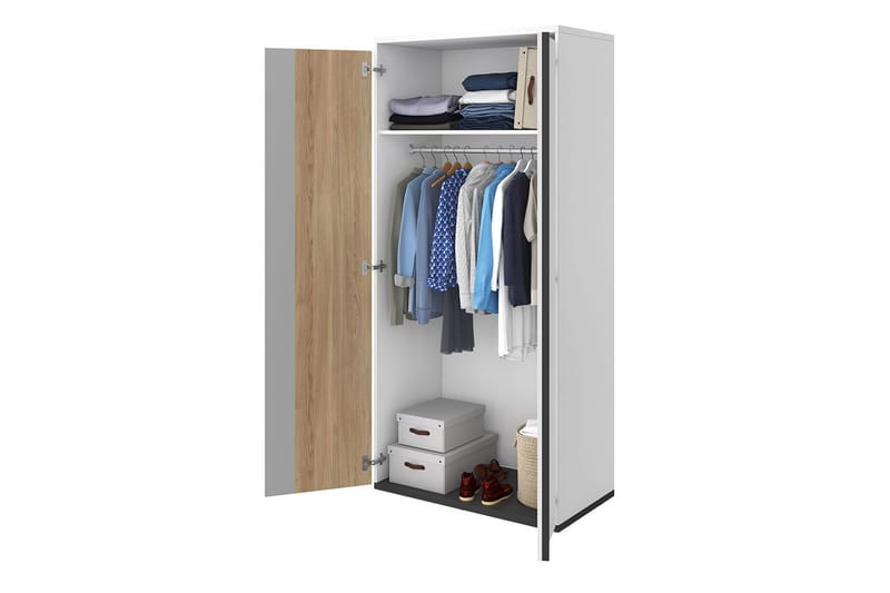 Metropolitan Garderobe 90x199 cm - Hvid/Grå/Sort - Opbevaring - Tøjopbevaring - Garderobeskabe
