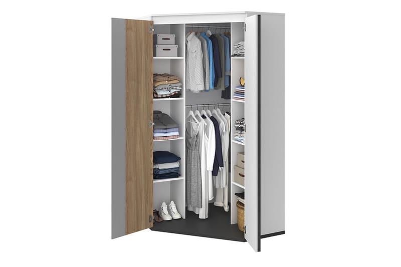 Metropolitan Garderobe 95x199 cm - Brun/Hvid/Lysgrå/Sort - Opbevaring - Tøjopbevaring - Garderobeskabe