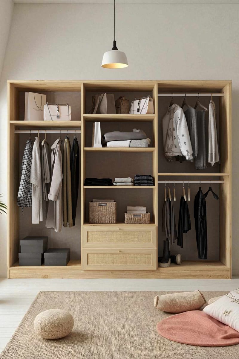 Meyloren garderobe 206x182 cm - Beige - Opbevaring - Tøjopbevaring - Garderobeskabe - Garderobeskab & klædeskab