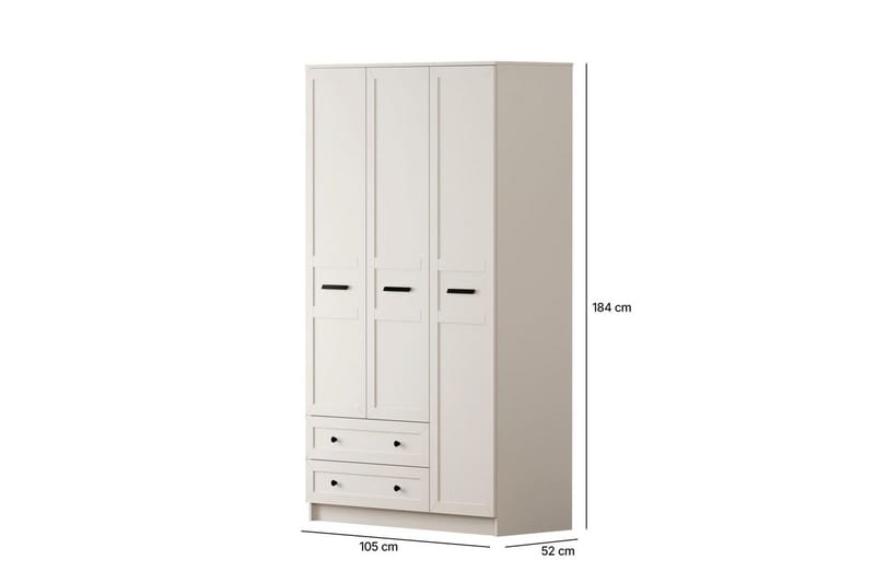 Meyra Garderobe 105x184 cm - Mat Hvid - Opbevaring - Tøjopbevaring - Garderobeskabe