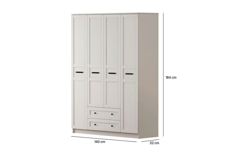 Meyra Garderobe 140x184 cm - Mat Hvid - Opbevaring - Tøjopbevaring - Garderobeskabe