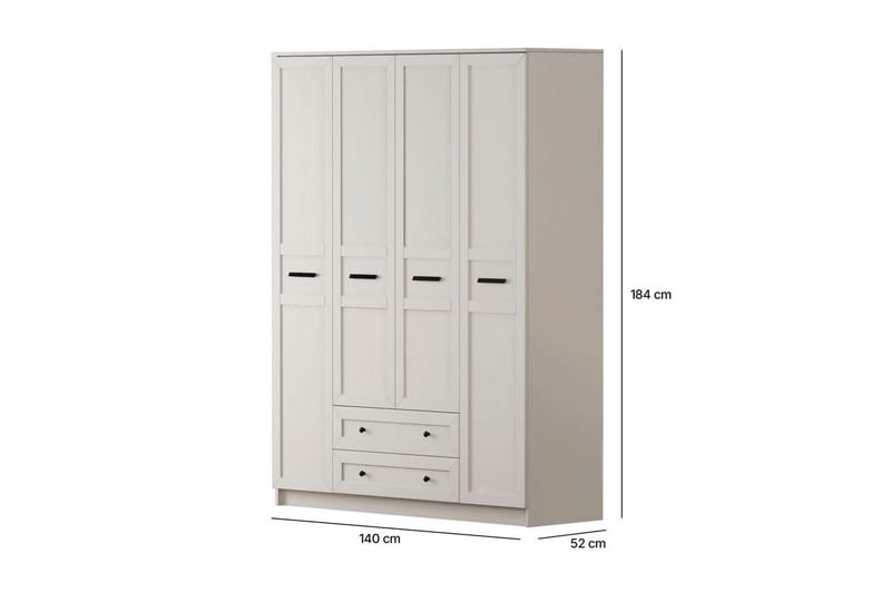 Meyra Garderobe 140x184 cm - Mat Hvid - Opbevaring - Tøjopbevaring - Garderobeskabe
