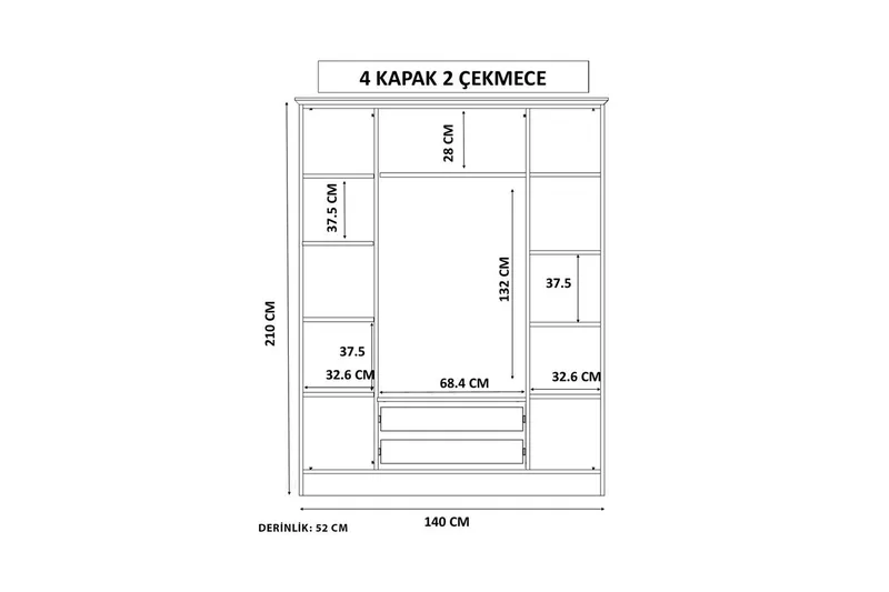Meyra Garderobe 140x210 cm - Hvid - Opbevaring - Tøjopbevaring - Garderobeskabe