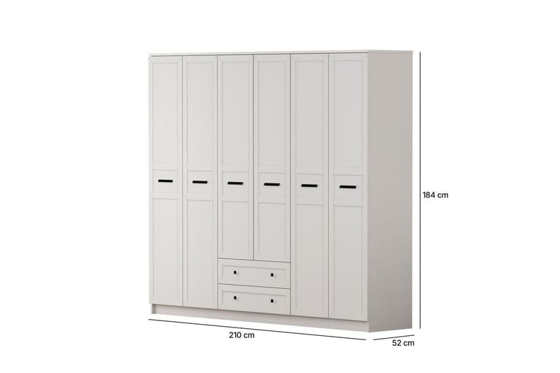 Meyra Garderobe 210x184 cm - Hvid - Opbevaring - Tøjopbevaring - Garderobeskabe