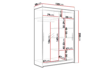 Miami garderobe 120x58x200 cm - Beige / Grå - Opbevaring - Tøjopbevaring - Garderobeskabe