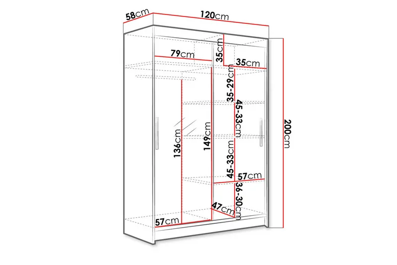 Miami garderobe 120x58x200 cm - Beige / Grå - Opbevaring - Tøjopbevaring - Garderobeskabe - Garderobeskab & klædeskab