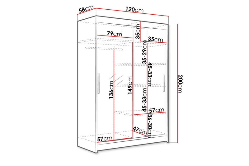 Miami garderobe 120x58x200 cm - Beige / Grå - Opbevaring - Tøjopbevaring - Garderobeskabe