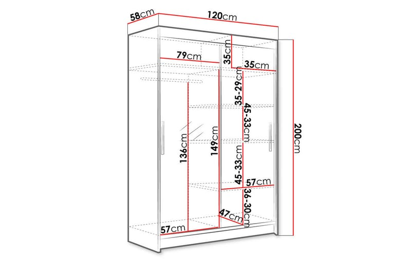 Miami garderobe 120x58x200 cm - Beige / Grå - Garderobeskabe - Garderobeskab & klædeskab