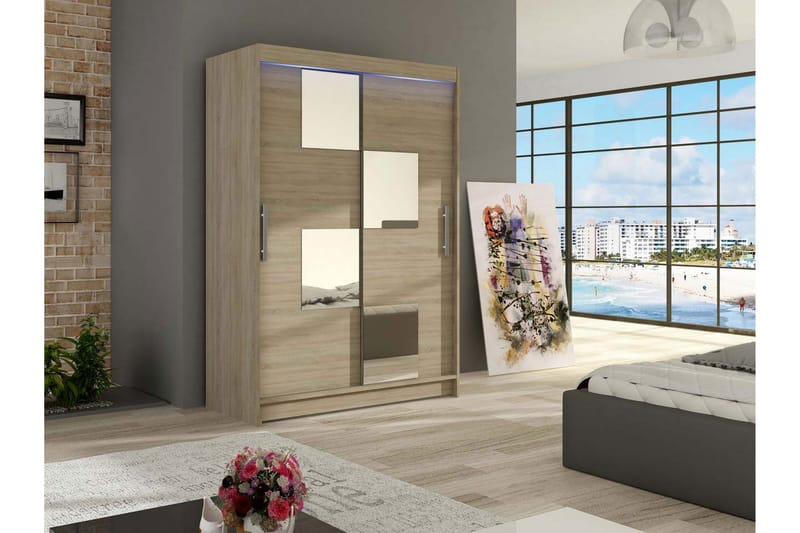 Miami garderobe 120x58x200 cm - Beige / Grå - Opbevaring - Tøjopbevaring - Garderobeskabe
