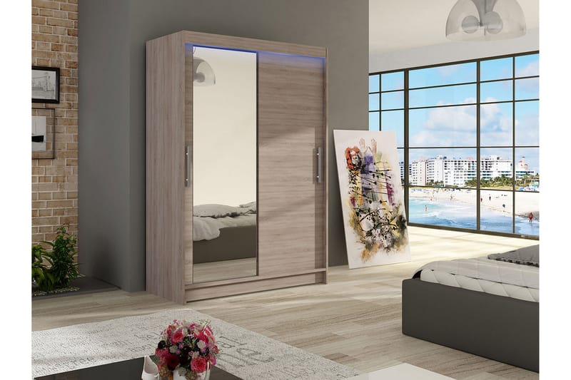 Miami garderobe 120x58x200 cm - Beige / Grå - Opbevaring - Tøjopbevaring - Garderobeskabe