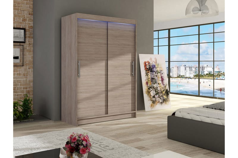 Miami garderobe 120x58x200 cm - Beige / Grå - Opbevaring - Tøjopbevaring - Garderobeskabe