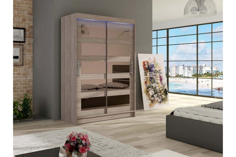 Miami garderobe 120x58x200 cm - Beige / Grå - Opbevaring - Tøjopbevaring - Garderobeskabe