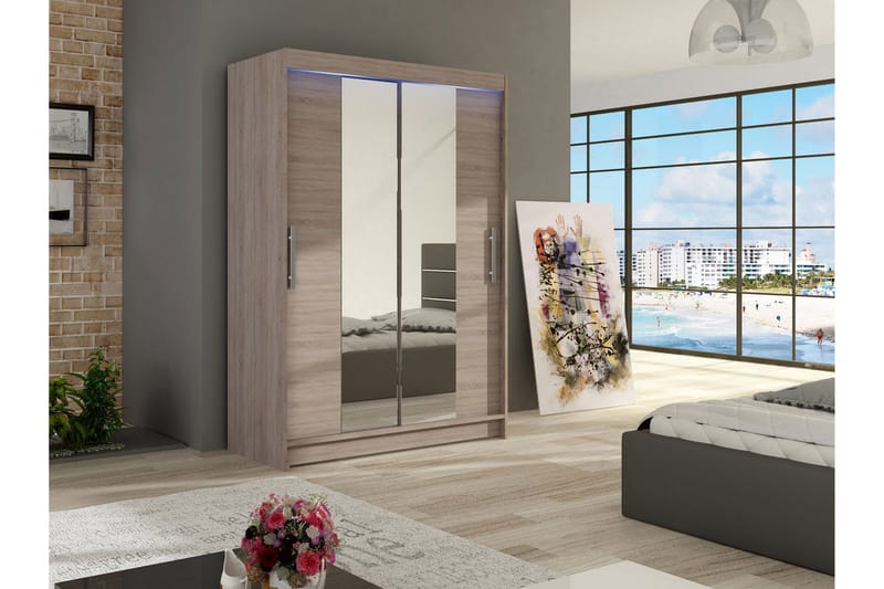 Miami garderobe 120x58x200 cm - Beige / Grå - Opbevaring - Tøjopbevaring - Garderobeskabe