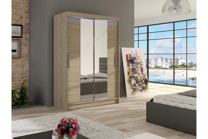 Miami garderobe 120x58x200 cm - Beige / Grå - Opbevaring - Tøjopbevaring - Garderobeskabe