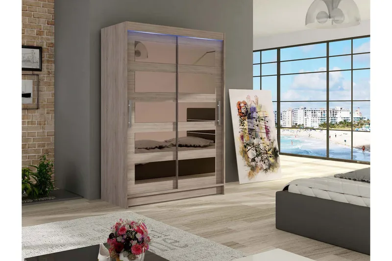 Miami garderobe 120x58x200 cm - Beige / Grå - Opbevaring - Tøjopbevaring - Garderobeskabe - Garderobeskab & klædeskab