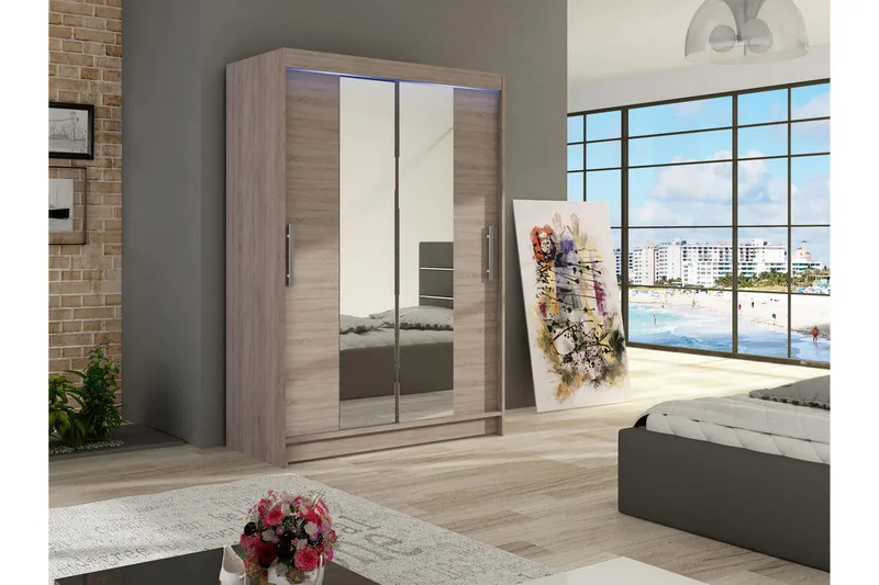 Miami garderobe 120x58x200 cm - Beige / Grå - Opbevaring - Tøjopbevaring - Garderobeskabe - Garderobeskab & klædeskab