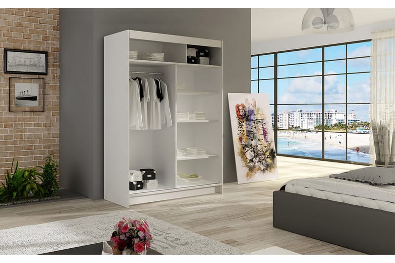 Miami garderobe 120x58x200 cm - Beige / Hvid - Garderobeskabe - Garderobeskab & klædeskab