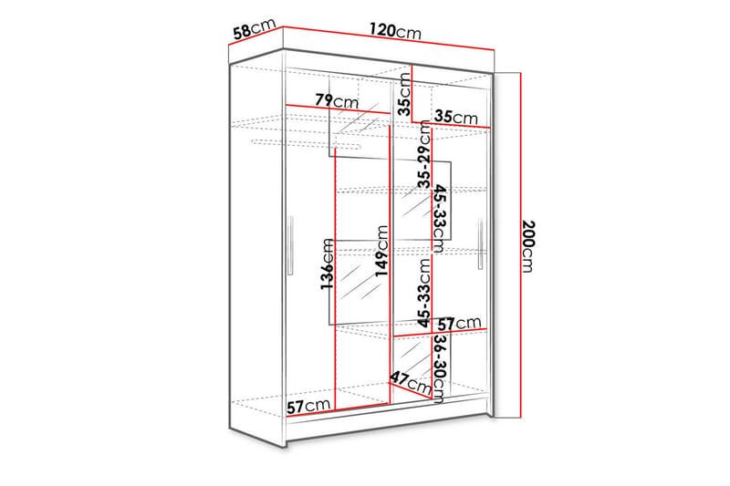 Miami garderobe 120x58x200 cm - Beige / Hvid - Opbevaring - Tøjopbevaring - Garderobeskabe