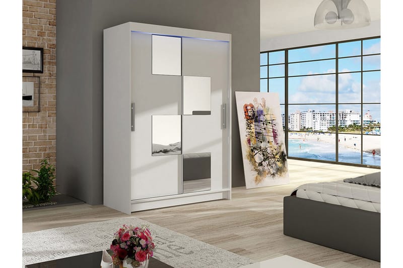 Miami garderobe 120x58x200 cm - Beige / Hvid - Opbevaring - Tøjopbevaring - Garderobeskabe