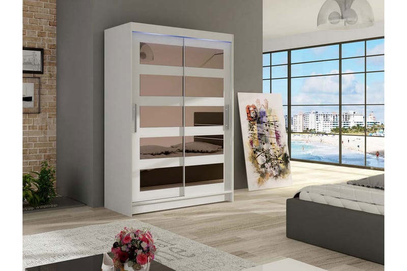 Miami garderobe 120x58x200 cm - Beige / Hvid - Opbevaring - Tøjopbevaring - Garderobeskabe