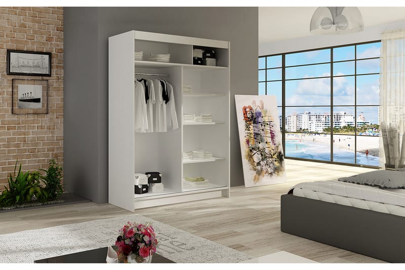 Miami garderobe 120x58x200 cm - Beige / Sort / Hvid - Garderobeskabe - Garderobeskab & klædeskab