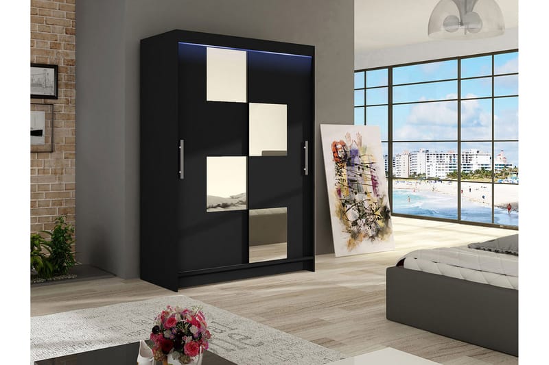 Miami garderobe 120x58x200 cm - Beige / Sort / Hvid - Opbevaring - Tøjopbevaring - Garderobeskabe