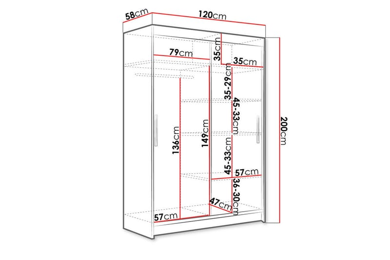 Miami garderobe 120x58x200 cm - Hvid - Opbevaring - Tøjopbevaring - Garderobeskabe