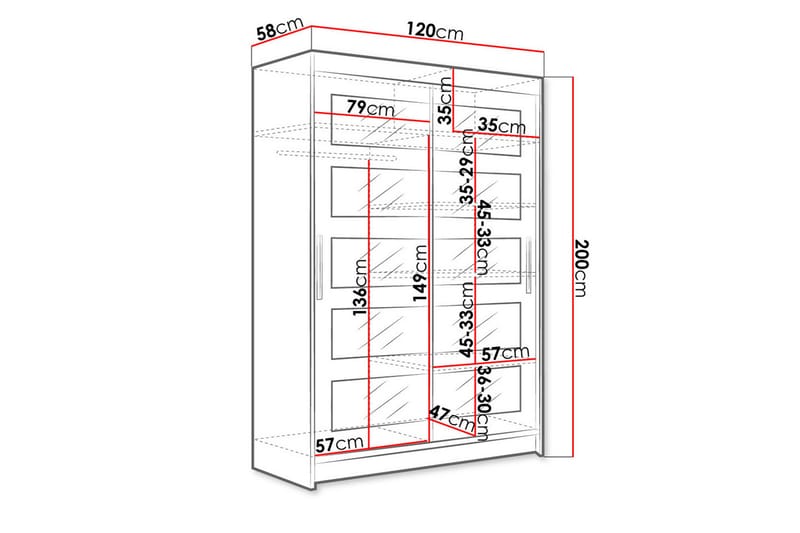 Miami garderobe 120x58x200 cm - Sort - Opbevaring - Tøjopbevaring - Garderobeskabe